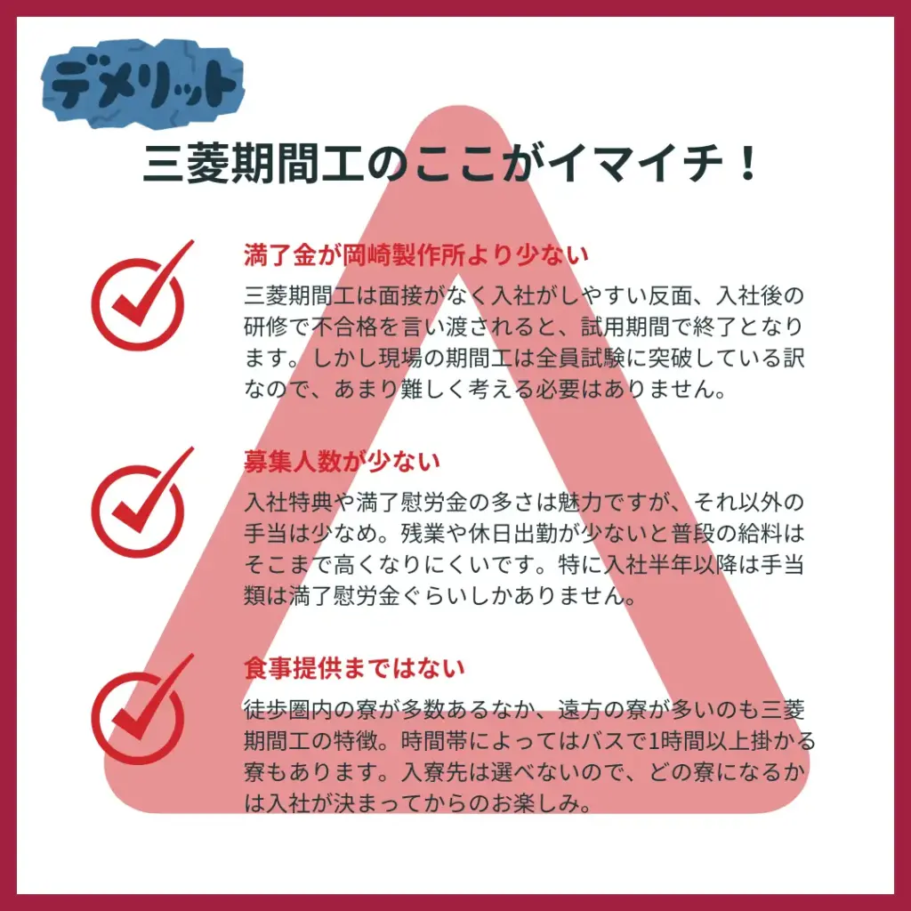 三菱京都期間工デメリット